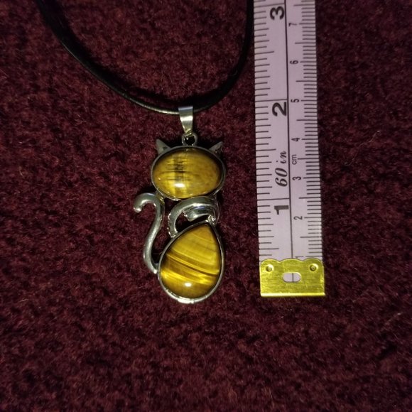 COPY - NWOT, tiger eye gemstone pendant, silver plate on black cord, artisan, u… - Picture 3 of 4